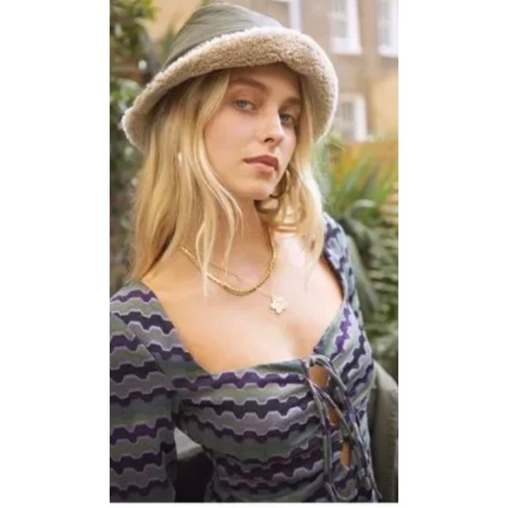 ZARA Purple/Green Metallic Geo Striped Tie Front Long Sleeve Mini Dress size M